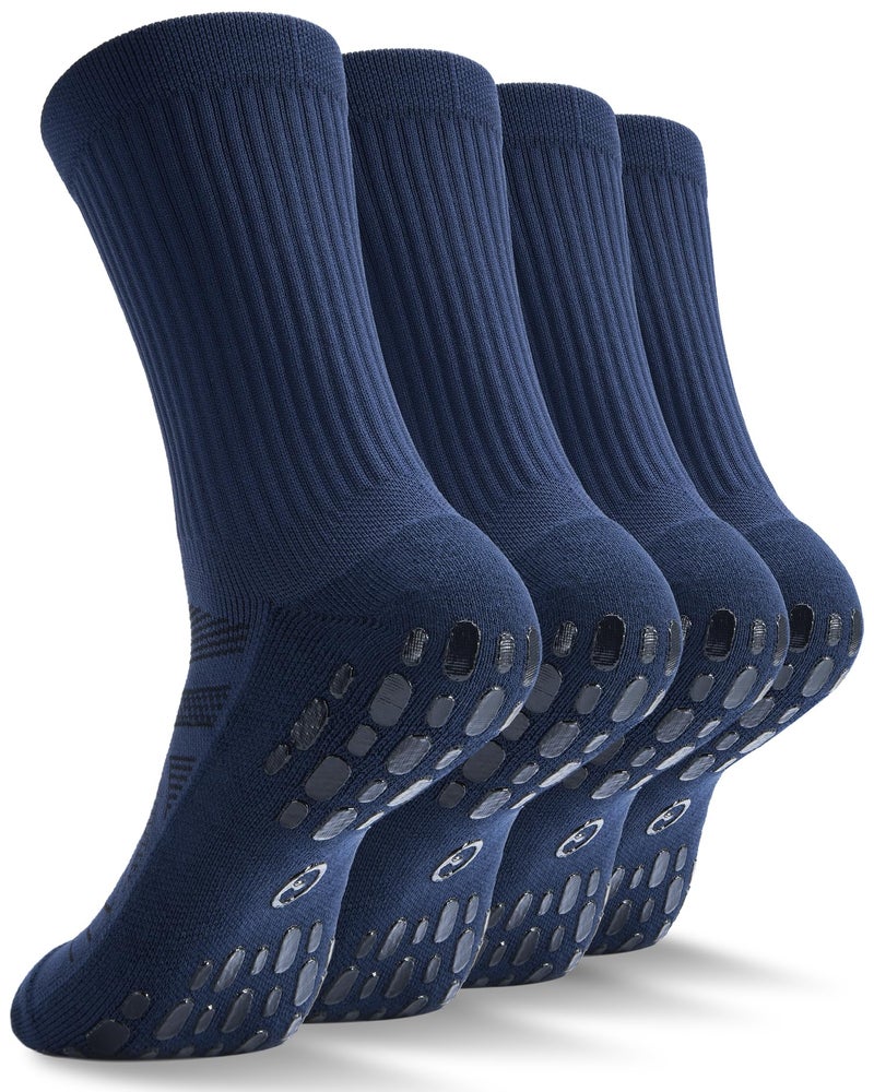 CWVLC Grip Socks Soccer - Cushioned Non-Slip Grippy for Men & Women Athletic - Barre Hospital Sticky Slipper Socks, Large, Navy Blue, 2 Pairs - Image 1