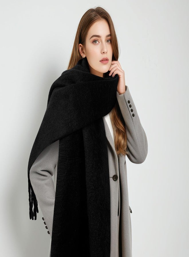 Premillow Women's Mohair Winter Scarf Pure Color, Warm Winter Scarf for Women and Men, Super Soft Luxurious Cashmere Feel Women Scarf, Black - Image 5