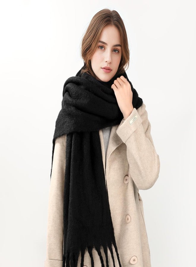 Premillow Women's Mohair Winter Scarf Pure Color, Warm Winter Scarf for Women and Men, Super Soft Luxurious Cashmere Feel Women Scarf, Black - Image 4