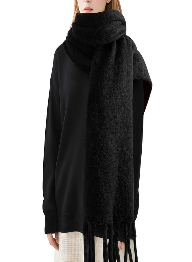 Premillow Women's Mohair Winter Scarf Pure Color, Warm Winter Scarf for Women and Men, Super Soft Luxurious Cashmere Feel Women Scarf, Black - Image 1