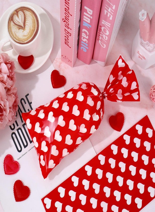 وولاين مجموعة Whaline من 100 كيس سيلوفان لعيد الحب مع أربطة ملتوية، أكياس بلاستيكية للحلويات، أكياس حلوى على شكل قلب باللونين الأحمر والأبيض، مناسبة لأعياد الميلاد وحفلات الزفاف وتغليف الوجبات الخفيفة والبسكويت. - Image 3