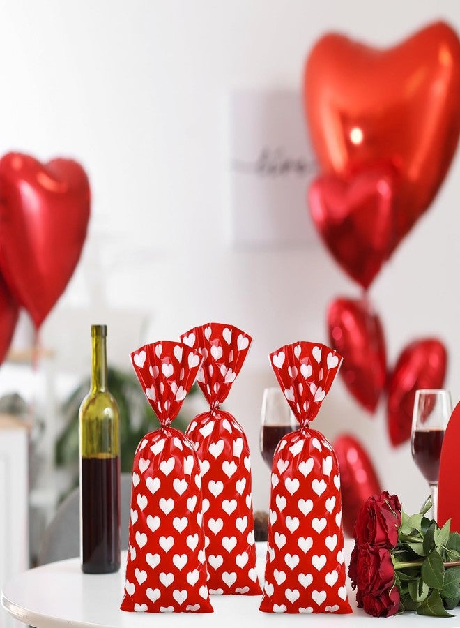 وولاين مجموعة Whaline من 100 كيس سيلوفان لعيد الحب مع أربطة ملتوية، أكياس بلاستيكية للحلويات، أكياس حلوى على شكل قلب باللونين الأحمر والأبيض، مناسبة لأعياد الميلاد وحفلات الزفاف وتغليف الوجبات الخفيفة والبسكويت. - Image 4