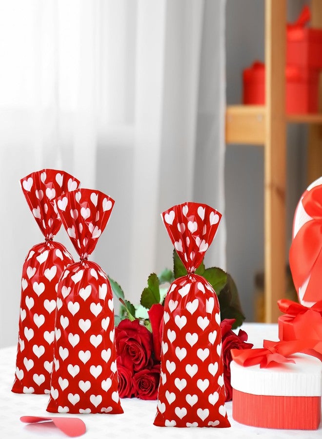 وولاين مجموعة Whaline من 100 كيس سيلوفان لعيد الحب مع أربطة ملتوية، أكياس بلاستيكية للحلويات، أكياس حلوى على شكل قلب باللونين الأحمر والأبيض، مناسبة لأعياد الميلاد وحفلات الزفاف وتغليف الوجبات الخفيفة والبسكويت. - Image 5