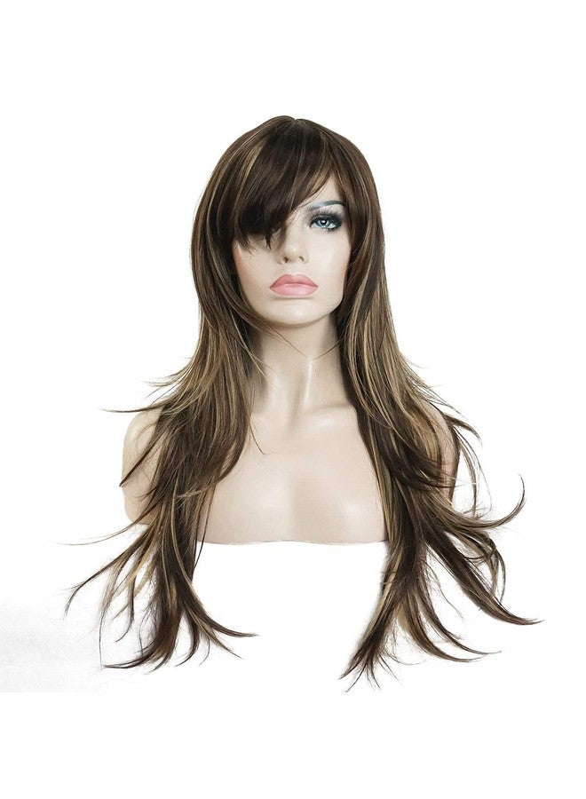 LUSH LOCKS ® Gold Highlighted Classical Long Straight Blonde Synthetic Natural Looking Real Hair Type Girls Hair Wigs Suitable For Cancer Patients  - Image 3