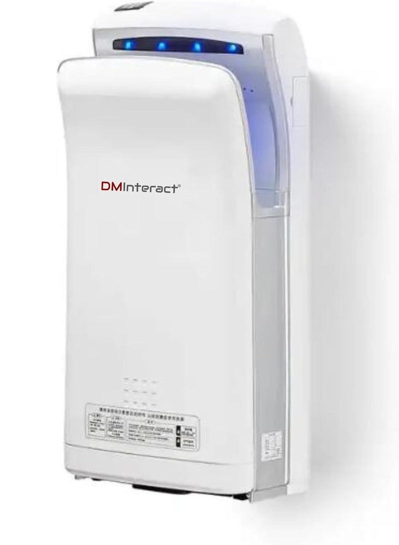 دي ام انتراكت DMInteract DM-AB500 1200 وات، 220 فولت يعمل بالكهرباء مع مستشعر تلقائي 90 متر/الثانية مجفف يدوي للهواء النفاث عالي السرعة مع فلتر HEPA للمكتب والفندق والتجارية والمنزلية (اللون الأبيض)  - Image 1