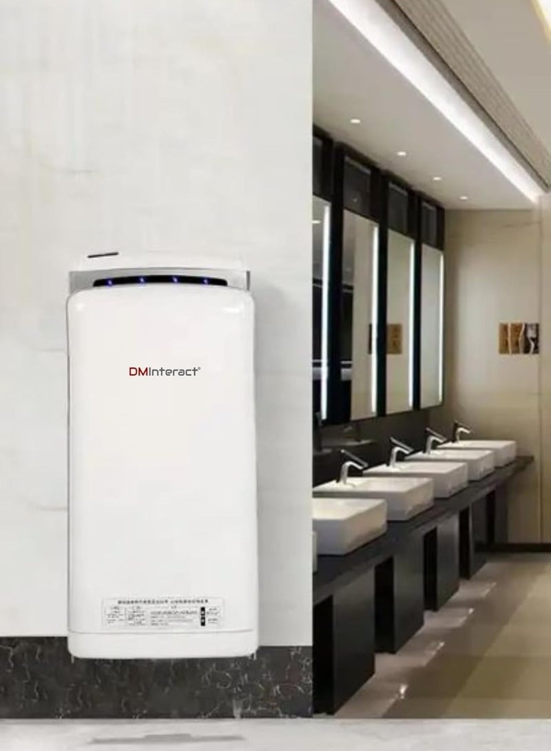 دي ام انتراكت DMInteract DM-AB500 1200 وات، 220 فولت يعمل بالكهرباء مع مستشعر تلقائي 90 متر/الثانية مجفف يدوي للهواء النفاث عالي السرعة مع فلتر HEPA للمكتب والفندق والتجارية والمنزلية (اللون الأبيض)  - Image 4