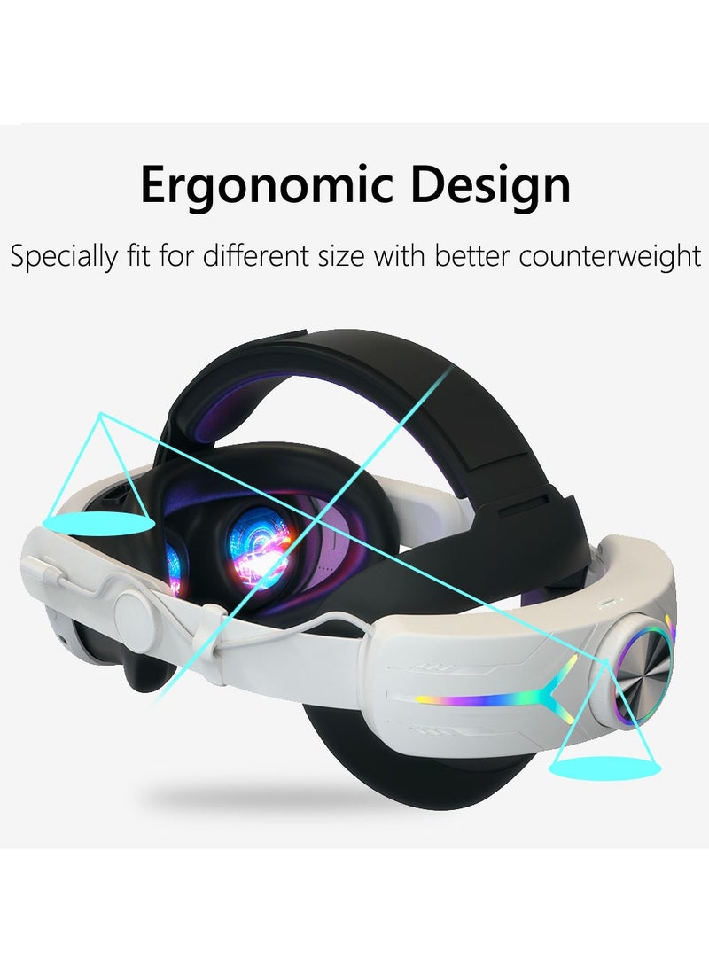 بطارية 8000 مللي أمبير في الساعة لـ Meta Oculus Quest 3 حزام للرأس لشحن سماعة الرأس VR RGB ملحقات Elite Headstrap (أبيض وأسود) - Image 2