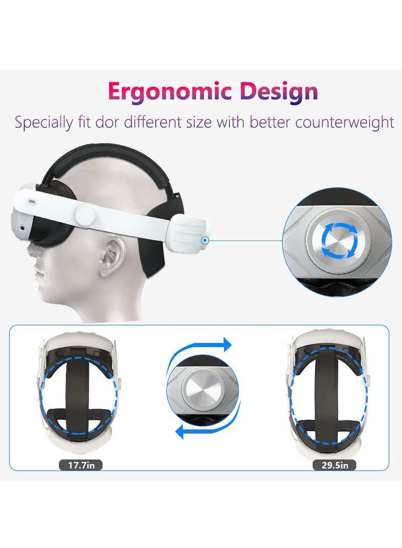 بطارية 8000 مللي أمبير في الساعة لـ Meta Oculus Quest 3 حزام للرأس لشحن سماعة الرأس VR RGB ملحقات Elite Headstrap (أبيض وأسود) - Image 4