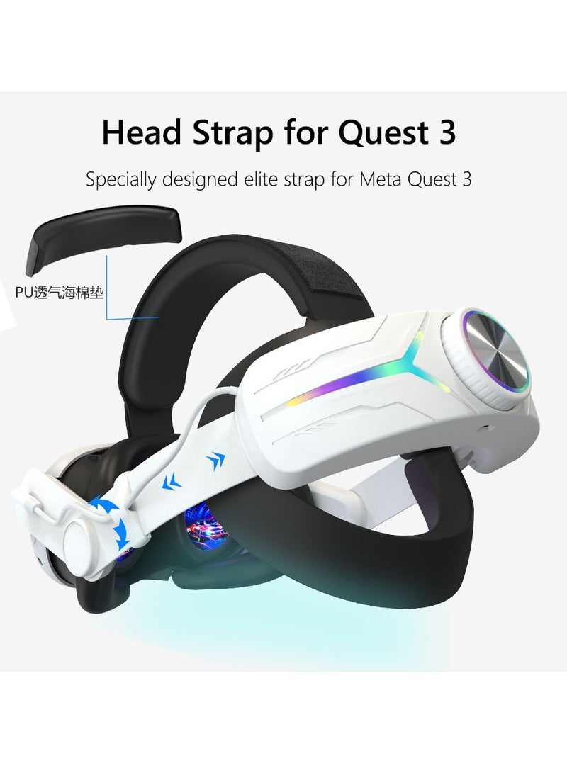 بطارية 8000 مللي أمبير في الساعة لـ Meta Oculus Quest 3 حزام للرأس لشحن سماعة الرأس VR RGB ملحقات Elite Headstrap (أبيض وأسود) - Image 5