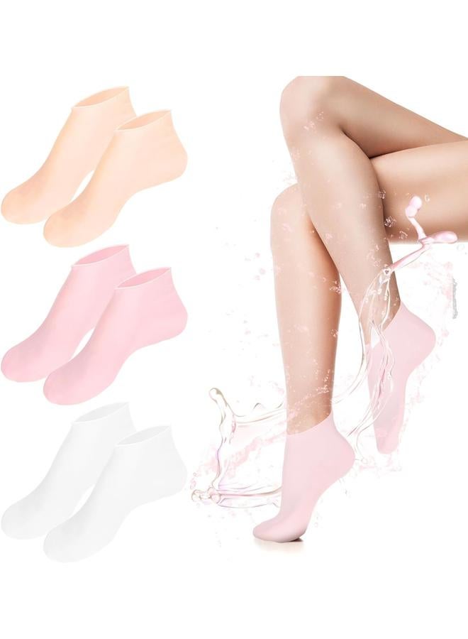 KOWVOWZ 3 أزواج من الجوارب السيليكونية، جوارب مرطبة، جوارب الألوفيرا للعناية بالقدمين للقدمين الجافة المتشققة، علاج سبا القدمين لإصلاح كعوب متشققة وتليين المسامير - Image 1