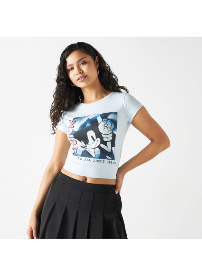 SP Characters Sonic the Hedgehog Print Crew Neck T-shirt with Cap Sleeves  - Image 3