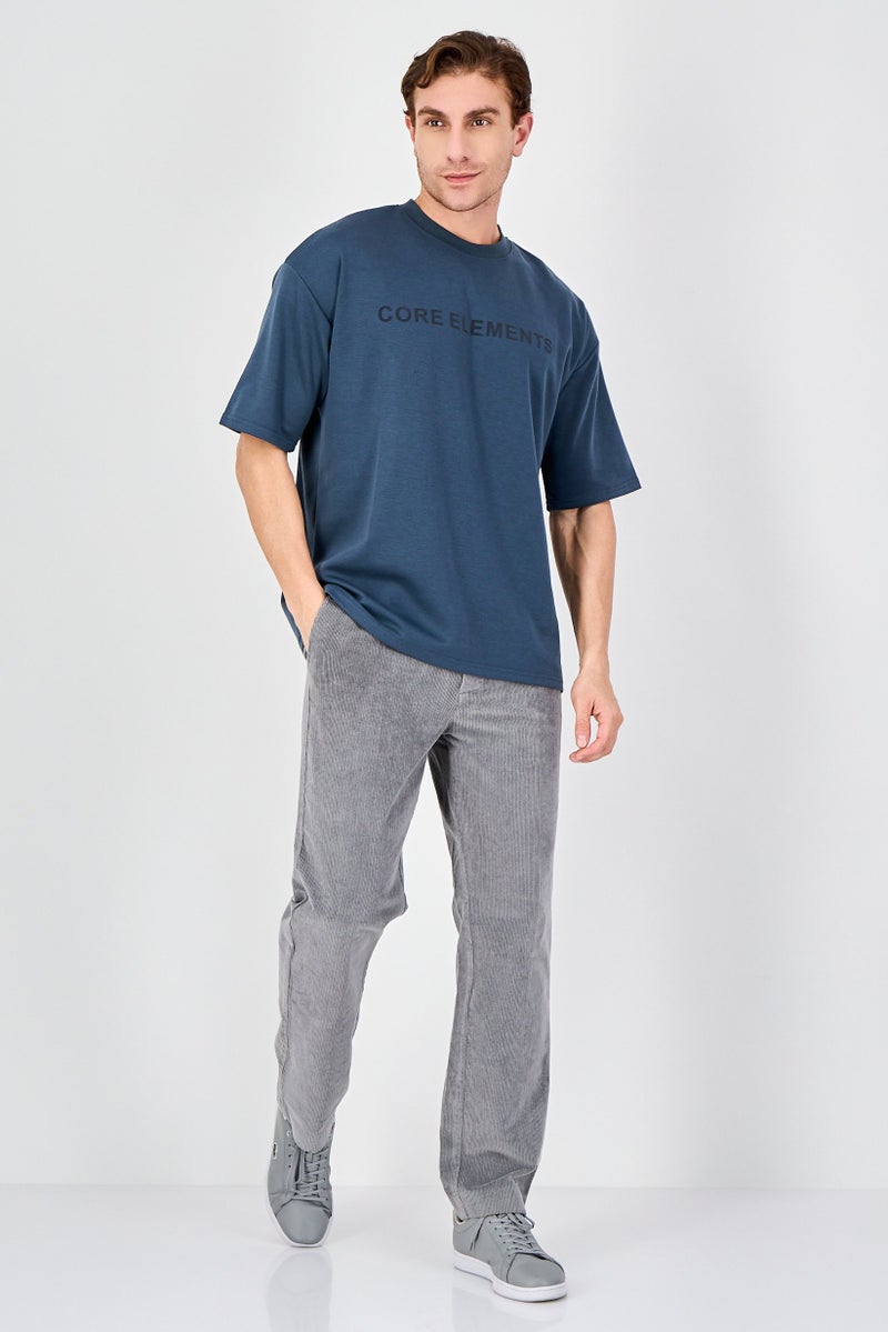Core Elements Men Crew Neck Short Sleeve Brand Logo T-Shirt, Petrol Blue - Image 4
