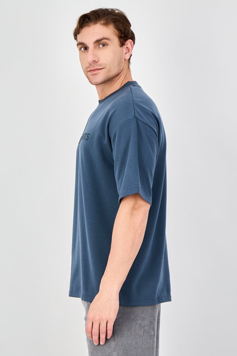 Core Elements Men Crew Neck Short Sleeve Brand Logo T-Shirt, Petrol Blue - Image 2