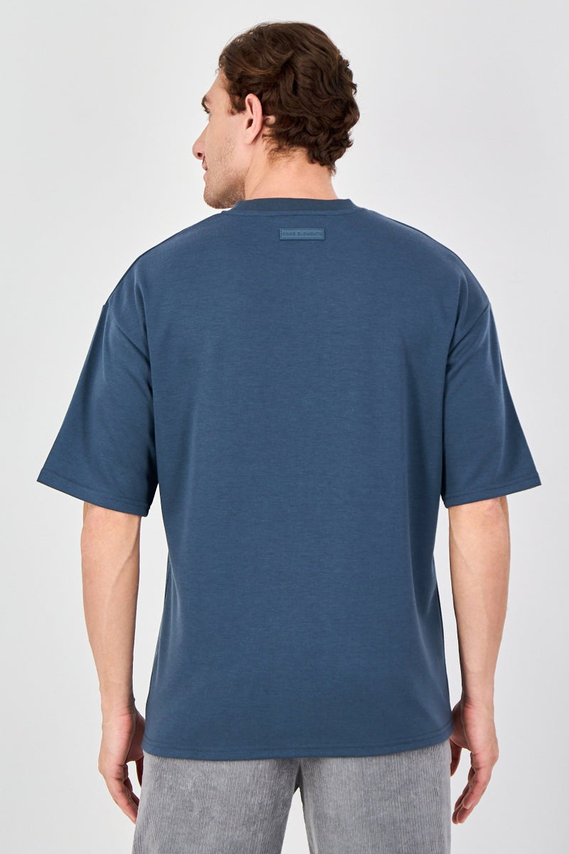 Core Elements Men Crew Neck Short Sleeve Brand Logo T-Shirt, Petrol Blue - Image 3