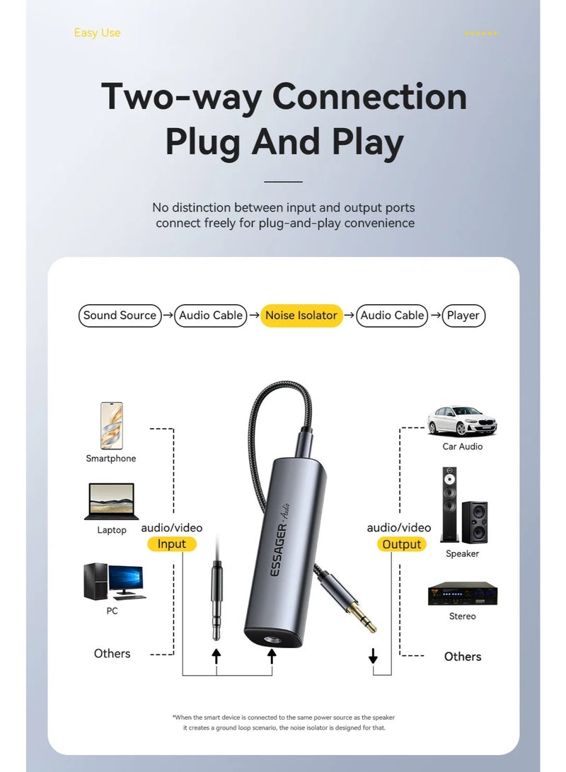 ESSAGER 3.5mm Aux audio noise filter, anti-interference ground loop noise isolator, eliminates noise in car audio systems and home stereo systems. - Image 2