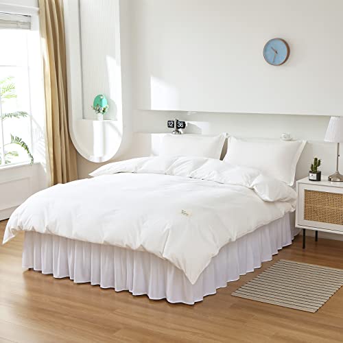 MEILA Wrap Around Bed Skirt Three Fabric Sides Elastic Dust Ruffled 16 Inch Tailored Drop,Easy to Install Fade Resistant-White, Queen/King - Image 5