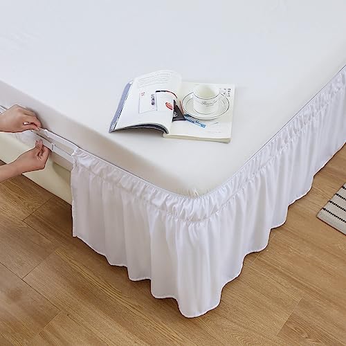 MEILA Wrap Around Bed Skirt Three Fabric Sides Elastic Dust Ruffled 16 Inch Tailored Drop,Easy to Install Fade Resistant-White, Queen/King - Image 3