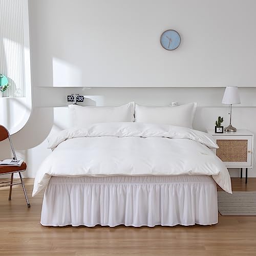 MEILA Wrap Around Bed Skirt Three Fabric Sides Elastic Dust Ruffled 16 Inch Tailored Drop,Easy to Install Fade Resistant-White, Queen/King - Image 4