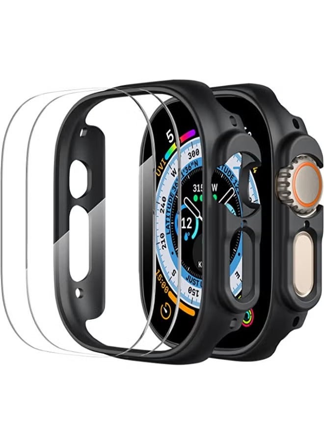 SHOPI 6 Pack Smiling Case and Screen Protector Compatible with Apple Watch Ultra 49mm 2 Pack Matte Hard PC Bumper Case NO Screen Protector 2 Screen Protector Shockproof Protective Case Black 