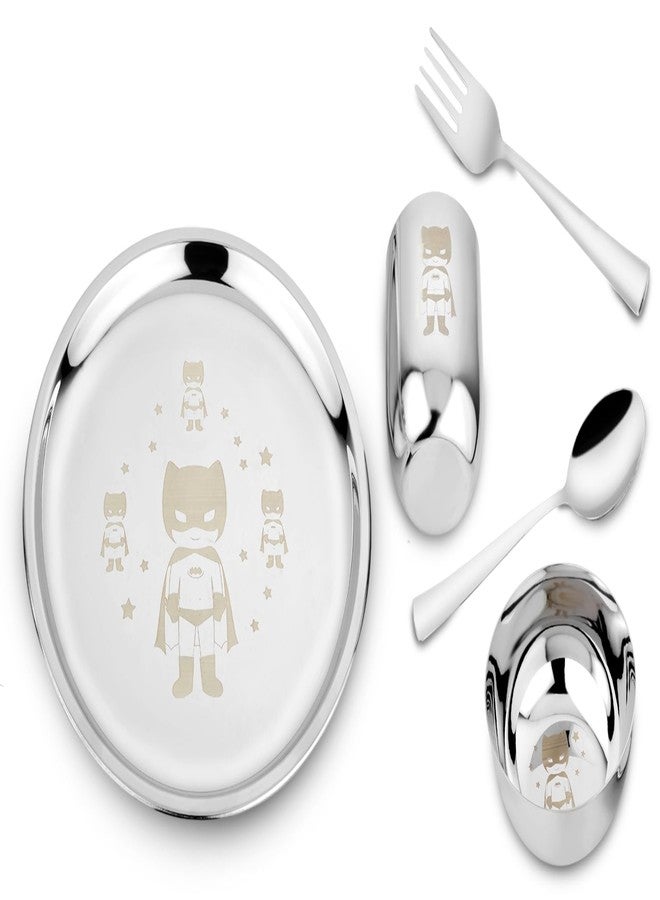 JSI Stainless Steel Dinner Set of 5 Pcs for Kids - 304 Grade SS Durable Lunch Thali Set - Permanent Laser Engraving - Attractive & Elegant Design - Food Safe & Smooth Edges Plate - Image 1