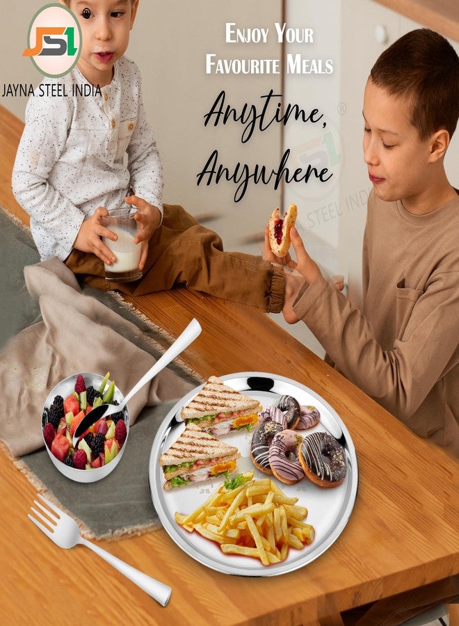JSI Stainless Steel Dinner Set of 5 Pcs for Kids - 304 Grade SS Durable Lunch Thali Set - Permanent Laser Engraving - Attractive & Elegant Design - Food Safe & Smooth Edges Plate - Image 3
