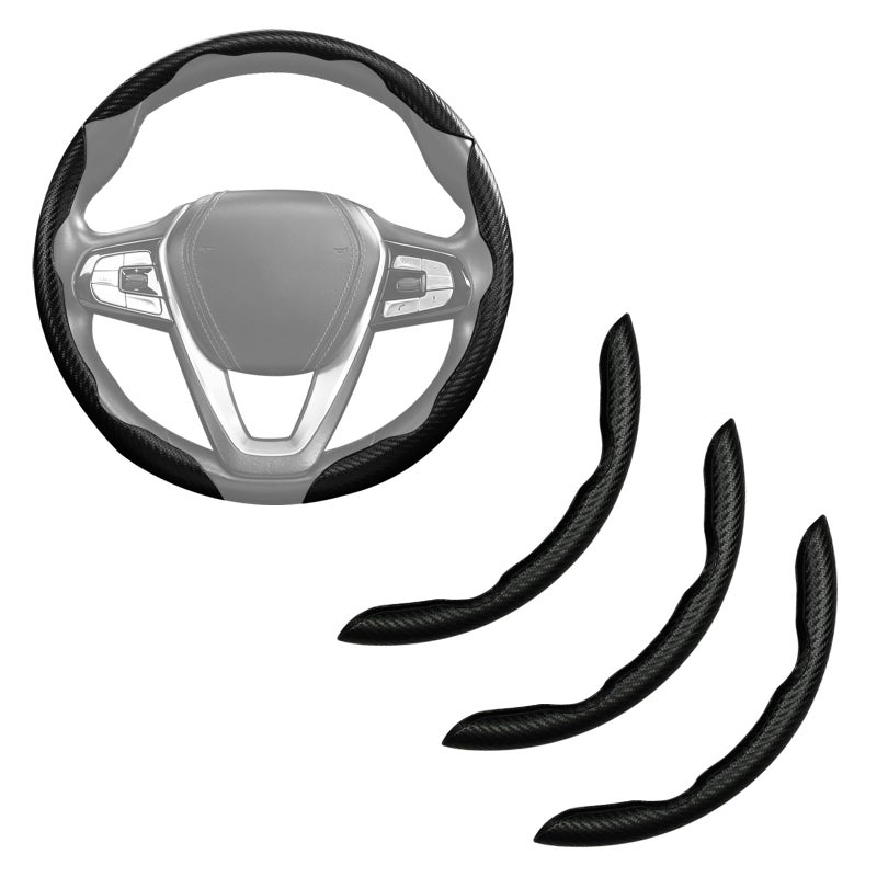 Carbon Fiber Steering Wheel Cover 3pcs AntiSlip Car Steering Wheel Accessories Snap on Grip 15 inch Universal Matte Black