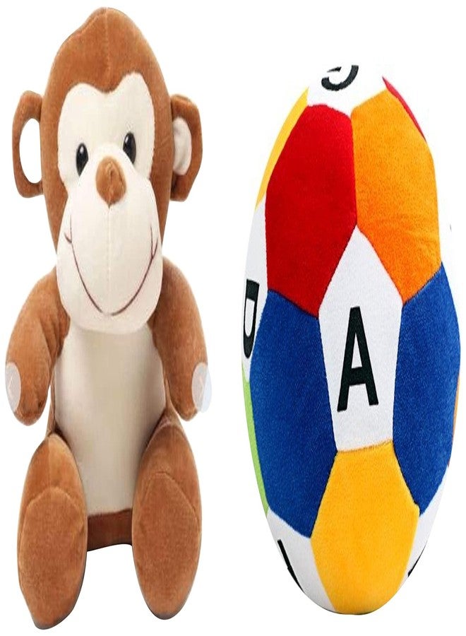 Babique Sitting Monkey Plush Soft Toy Cute Kids Animal Home Decor Boys/Girls 28 cm & Ball Soft Toy Stuffed Plush Ball Kids Birthday Gift 26 cm (ABCD) - Image 1