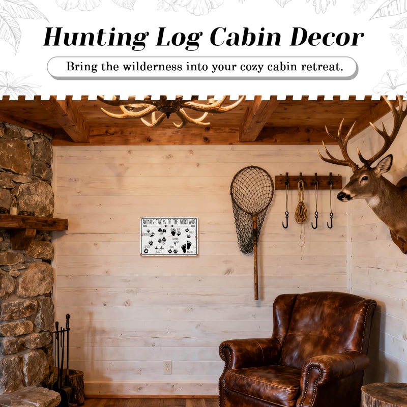 HYBLOM Animal Tracks of Woodland Nursery Sign, Log Cabin Decor, Forest Hunting Decor, Wildlife Wall Art for Boys Room, Vintage Tin Signs for Lodge Bathroom 12x8 Inch - Image 4