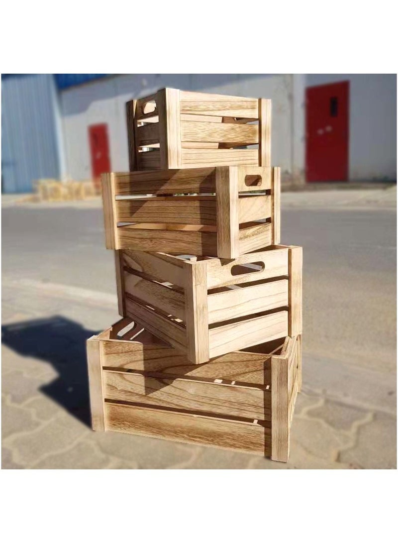 LINGWEI Four in One New Solid Wood Storage Box Extra Large Wooden Crate Hollow Hollow Thick Wrap Angle Fruit Decorative Box - Image 1