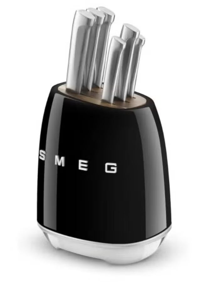 SMEG knife holder, stainless steel knife holder polished chrome-plated surface and alloy ring wood knife slot bracket black (excluding stainless steel knife) - Image 1