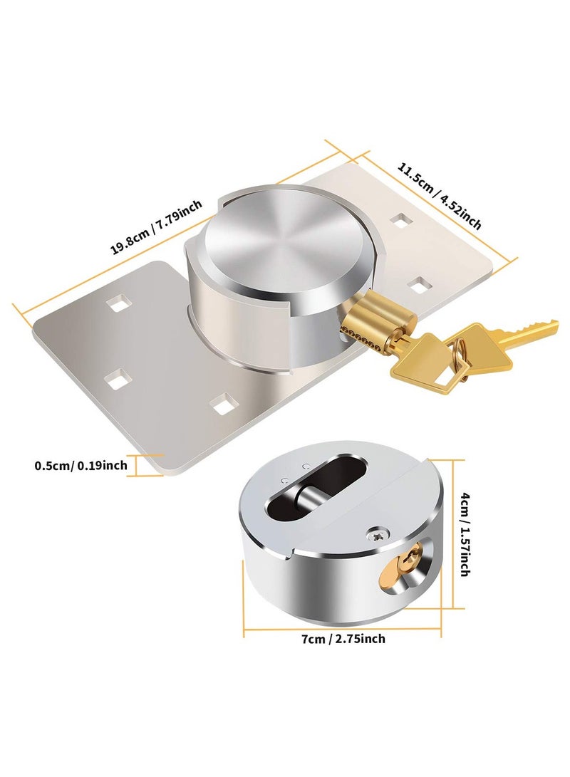 SYOSI Hockey Puck Lock Hidden Shackle Padlock Set with Hasp,Steel Chrome Coating with 2Keys and 6Pcs Original Fixed M8×80MM Bolts+Screws Ideal for Trailer,Vans,Gates and General Security,Easy to Install - Image 3