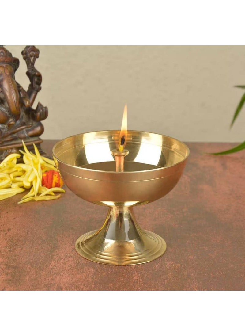 Tia Crafts Tia Crafts Akhand Diya Decorative Brass Diya Brass lamp Niranjan Diya for Pooja Plate Large  - Image 1