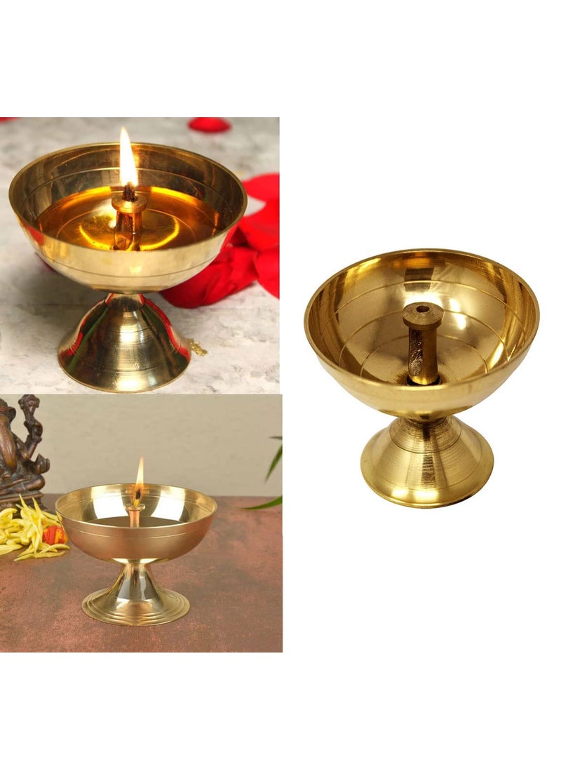 Tia Crafts Tia Crafts Akhand Diya Decorative Brass Diya Brass lamp Niranjan Diya for Pooja Plate Large  - Image 3