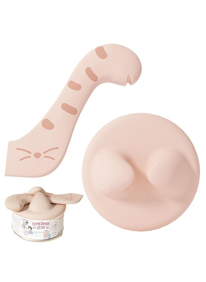 يمكن أغذية الأليفة ، ملعقة وغطاء علب ، ملعقة فتاحة على شكل ذيل لطيف ، ملعقة طعام رطب للقطط ، أغطية علب سيليكون عالمية خالية من BPA وملعقة لعلب قطط (وردي) - Image 1