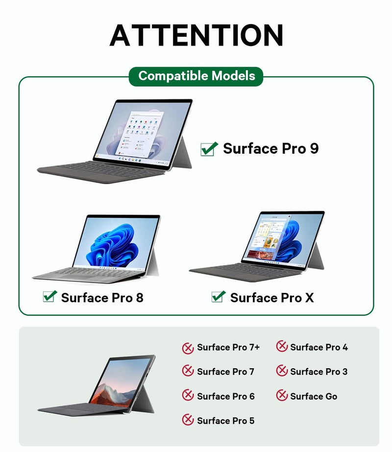 GreenLaw لوحة مفاتيح GreenLaw Surface Pro 9، لوحة مفاتيح Pro 8، 13 بوصة، إضاءة خلفية 7 ألوان مع لوحة لمس متعددة الإيماءات، بلوتوث لاسلكي 5.1، غطاء نوع قابل للفصل فائق النحافة لـ Surface Pro 9/8/X 13 بوصة، رمادي - Image 2