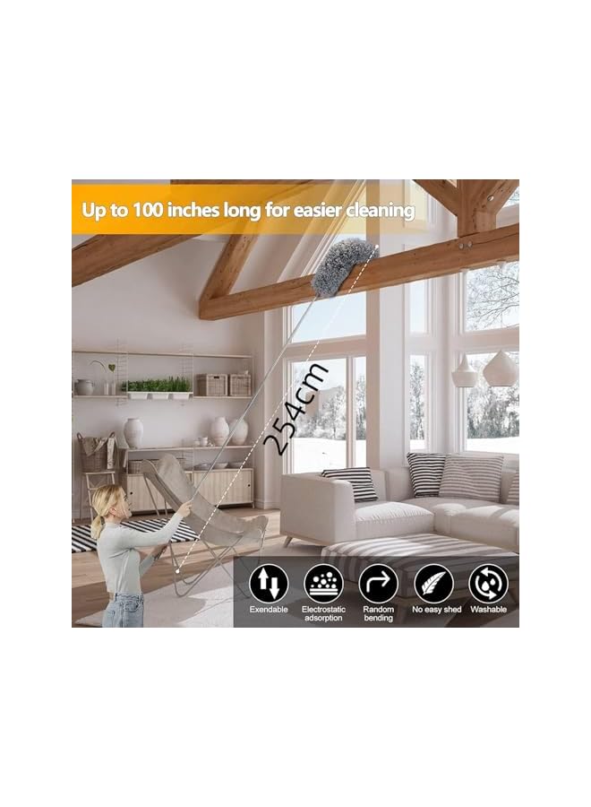 PROMASS Feather Duster,5 PCS Extendable Bendable Washable Cobweb Brush with Extension Pole Up to 100'', Long Feather Duster for Cleaning Ceiling Fan,High Ceiling,Furniture - Image 3