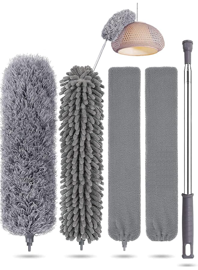 PROMASS Feather Duster,5 PCS Extendable Bendable Washable Cobweb Brush with Extension Pole Up to 100'', Long Feather Duster for Cleaning Ceiling Fan,High Ceiling,Furniture - Image 1
