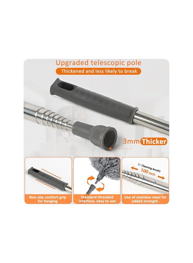 PROMASS Feather Duster,5 PCS Extendable Bendable Washable Cobweb Brush with Extension Pole Up to 100'', Long Feather Duster for Cleaning Ceiling Fan,High Ceiling,Furniture - Image 4