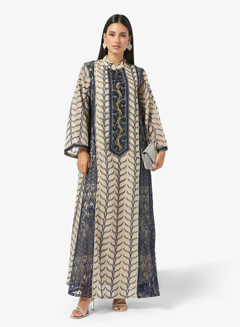 Khizana Monochrome Printed Jalabiya