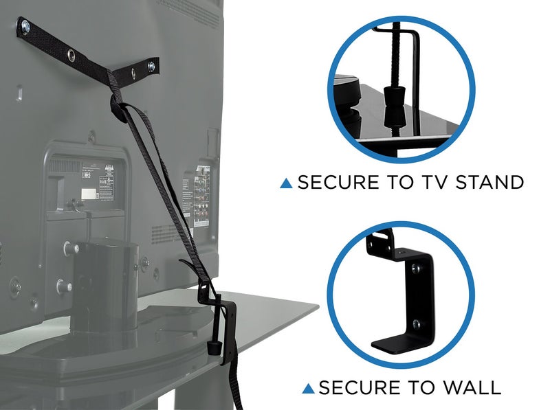 Mount-It! Mount It! TV Safety Straps For Child and Baby Proofing, Anti Tip Prevention and Earthquake Protection, Heavy Duty Metal Connectors, Secures to TV Stand and Walls, Black - Image 2