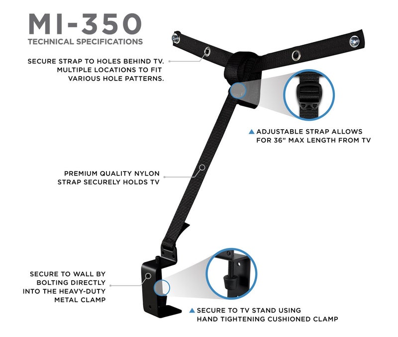 Mount-It! Mount It! TV Safety Straps For Child and Baby Proofing, Anti Tip Prevention and Earthquake Protection, Heavy Duty Metal Connectors, Secures to TV Stand and Walls, Black - Image 5