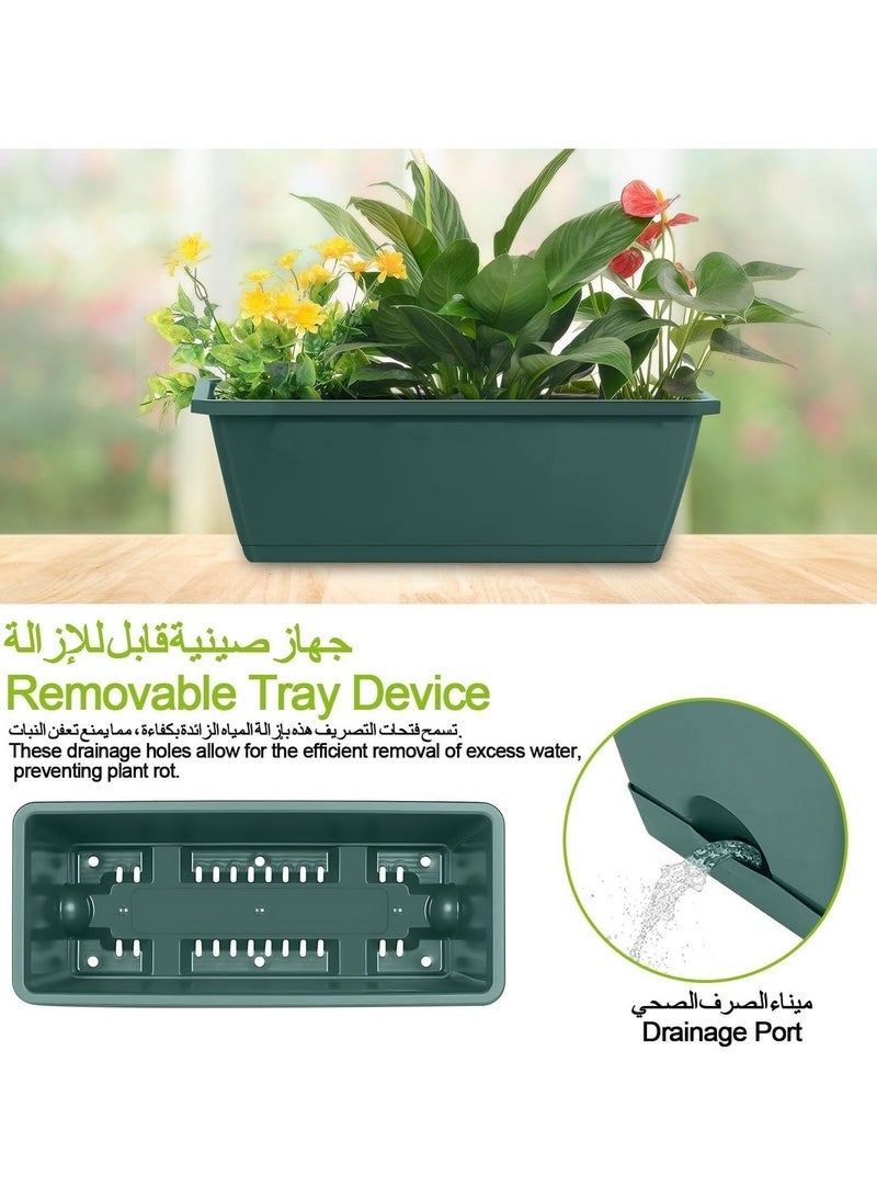 6 Pcs Rectangle Plant Pot Plastic Flower Pots Window Planter Box Herb Plant Container with Drainage Holes & Removable Trays for Plants Herbs Succulents Indoor Outdoor Garden Patio Home (42x17x14cm) - Image 5