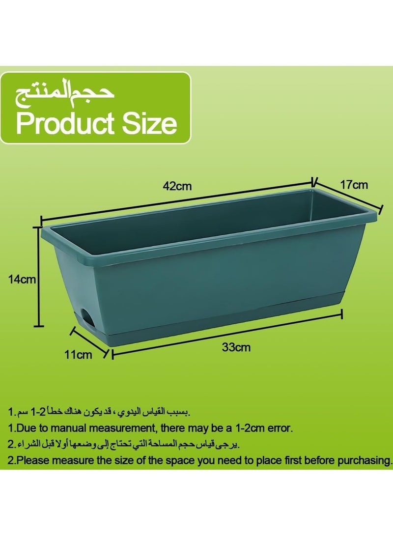 6 Pcs Rectangle Plant Pot Plastic Flower Pots Window Planter Box Herb Plant Container with Drainage Holes & Removable Trays for Plants Herbs Succulents Indoor Outdoor Garden Patio Home (42x17x14cm) - Image 2