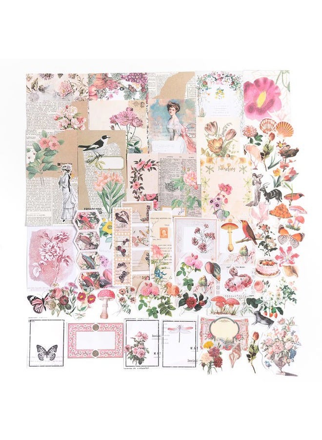 Alideco 200pcs Vintage Scrapbook Supplies Kit Kawaii Mushrooms, Flowers Scrapbooking Paper Washi Bullet Journals Planners Collage Album Aesthetic Cottagecore - Image 1