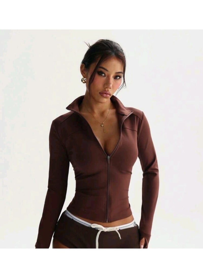 Shein Comfortable UV Protection Essential Versatile Slimming Fitness Running Zippered Stretchy JACKET - Image 5