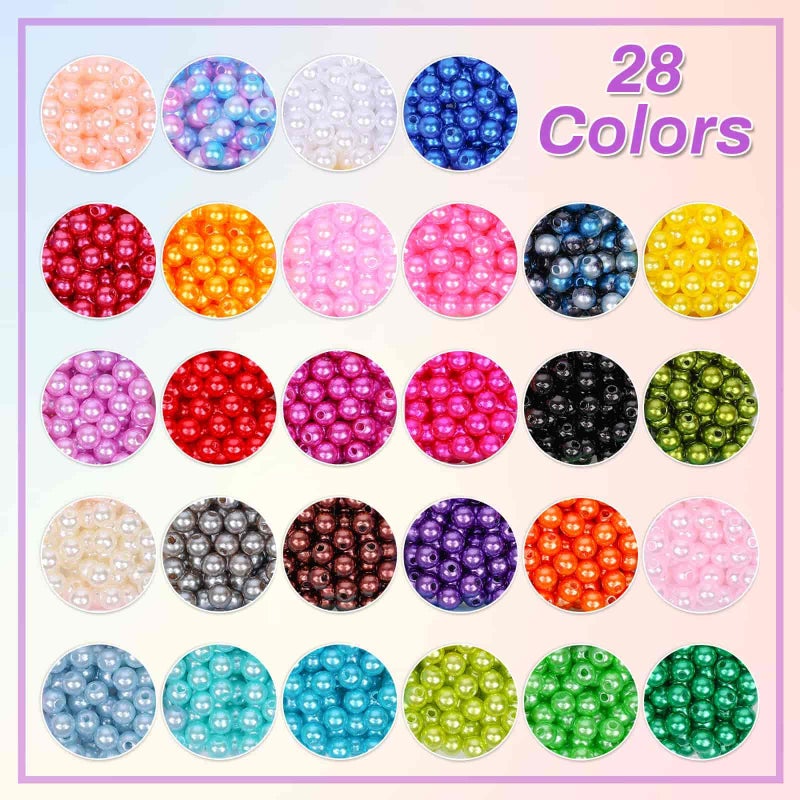 Audab 2240Pcs Pearl Beads for Jewelry Making 28 Colors, Colored Pearl Beads for Bracelets Making, 6mm Shiny Beads Small Round Pearl Bracelet Beads for Crafts, Jewelry Making and for Bracelets Making - Image 3