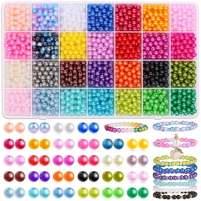 Audab 2240Pcs Pearl Beads for Jewelry Making 28 Colors, Colored Pearl Beads for Bracelets Making, 6mm Shiny Beads Small Round Pearl Bracelet Beads for Crafts, Jewelry Making and for Bracelets Making - Image 1
