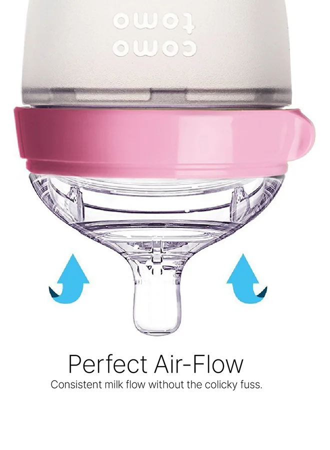 comotomo Natural Feel Baby Bottle 250 Ml With Pack Of 2 Natural Teat Silicone Nipples, 3 Holes With Fast Flow, 6 Months +