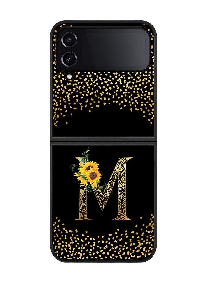 Stylizedd Rugged Black edge case for Samsung Galaxy Z Flip4, Soft Flexible Phone case Custom Monogram Initial Letter Mandala Floral Pattern Alphabet- M (Black) - Image 1