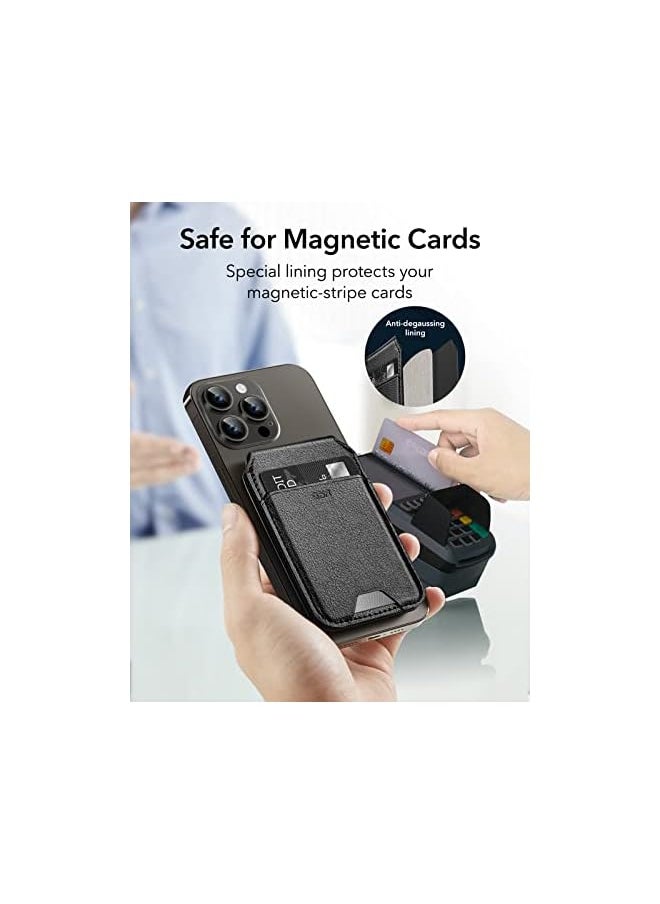 HaloLock Vegan Leather Wallet Stand, MagSafe Wallet and Adjustable Stand, Compatible with iPhone 14/14 Plus/14 Pro/14 Pro Max and 13/12 Series, Not Compatible with 13/12 mini, 3 Card Holder, Black